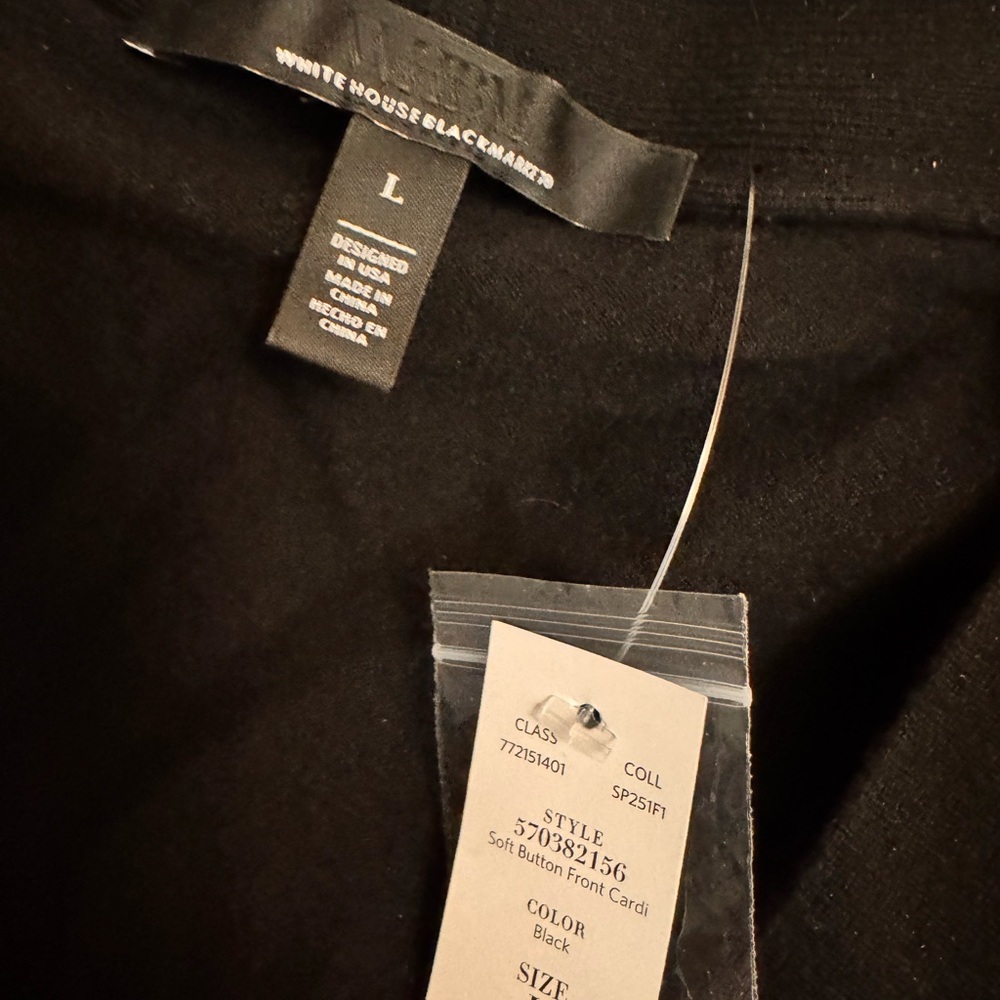 WHITE HOUSE BLACK MARKET black cardigan crop long sleeve sweater. SIZE L. - Picture 4 of 5